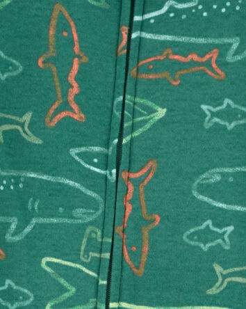 Pyjama 1 pièce à pieds en coton ajusté à imprimé de requin, 