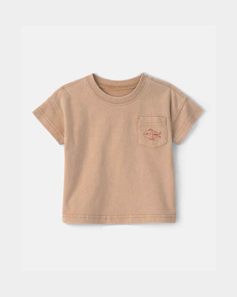 B&eacute;b&eacute; gar&ccedil;on - T-shirt &agrave; imprim&eacute; de poisson sur la poche - Brun , image 1 sur 2 diapositives