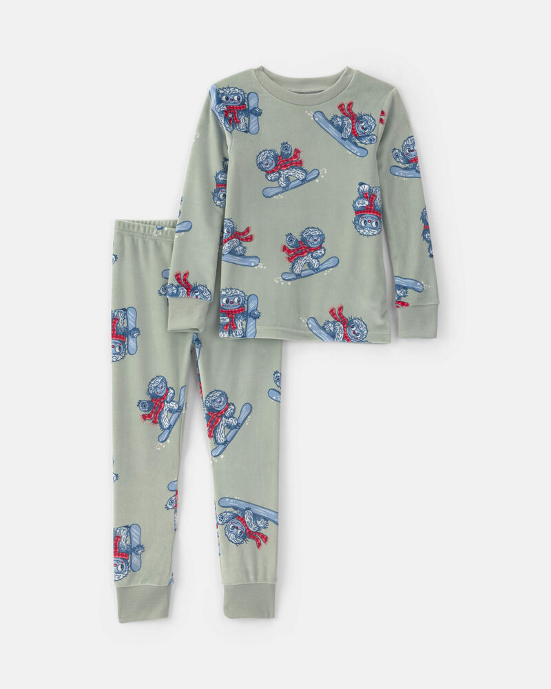 Tout-petit gar&ccedil;on - Pyjama ajust&eacute; 2 pi&egrave;ces en DreamPlush &agrave; motif yeti en planche &agrave; neige &ndash; Vert, image 1 sur 2 diapositives