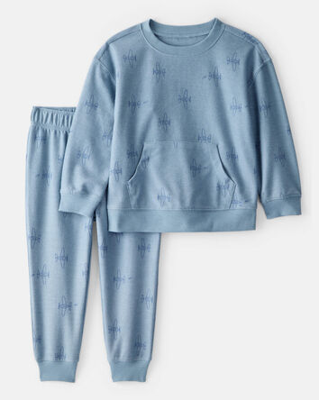 Tout-petit garçon - Ensemble chandail à manches longues et pantalon en jersey bouclette avec avion – Bleu, 