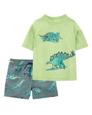 Toddler 2-Piece Dinosaur and Sharks Rashguard & Swim Trunk Set, 