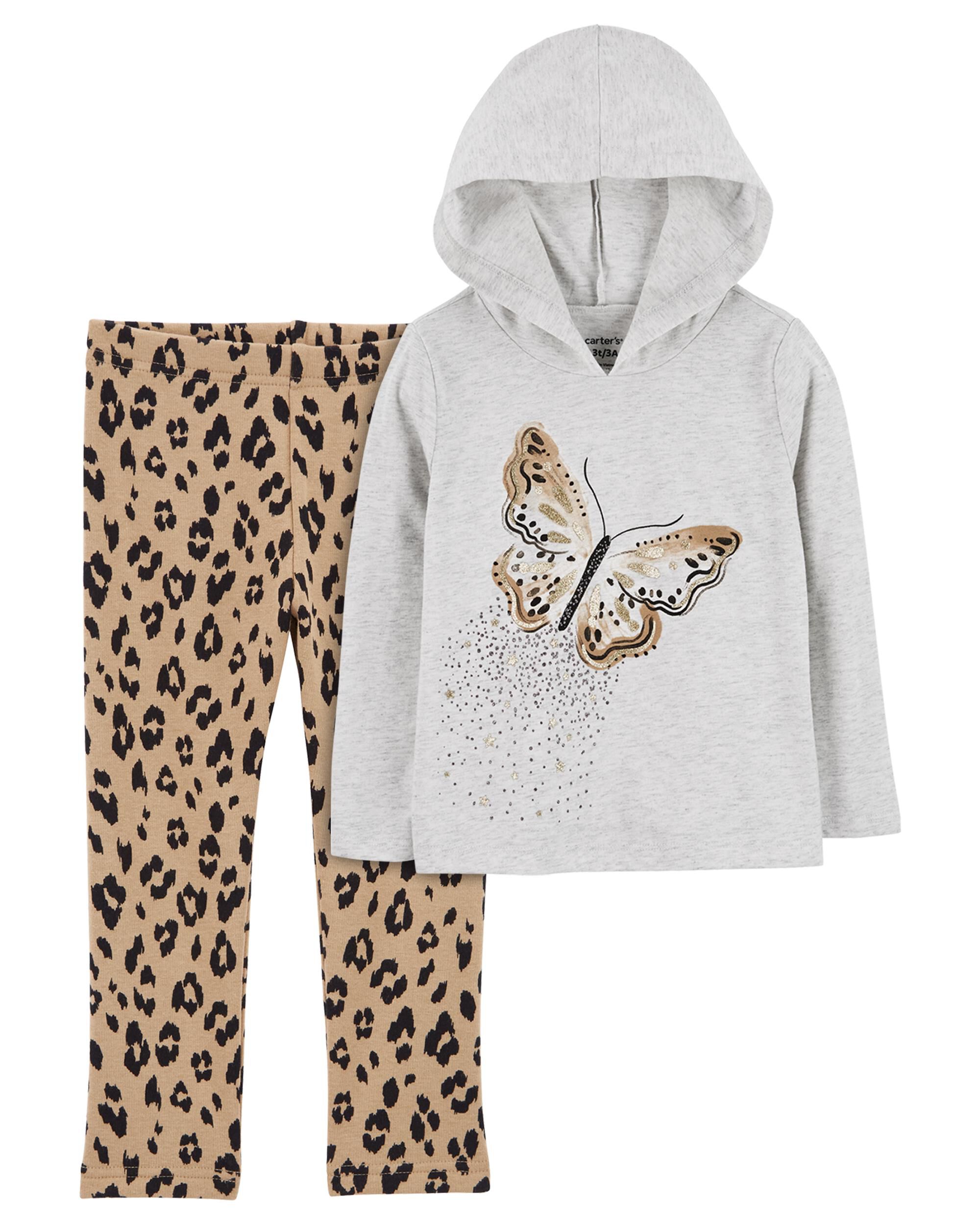 Multi Toddler 2 Piece Butterfly Hooded Tee Leopard Cozy Fleece Leggings Carter s Oshkosh Canada
