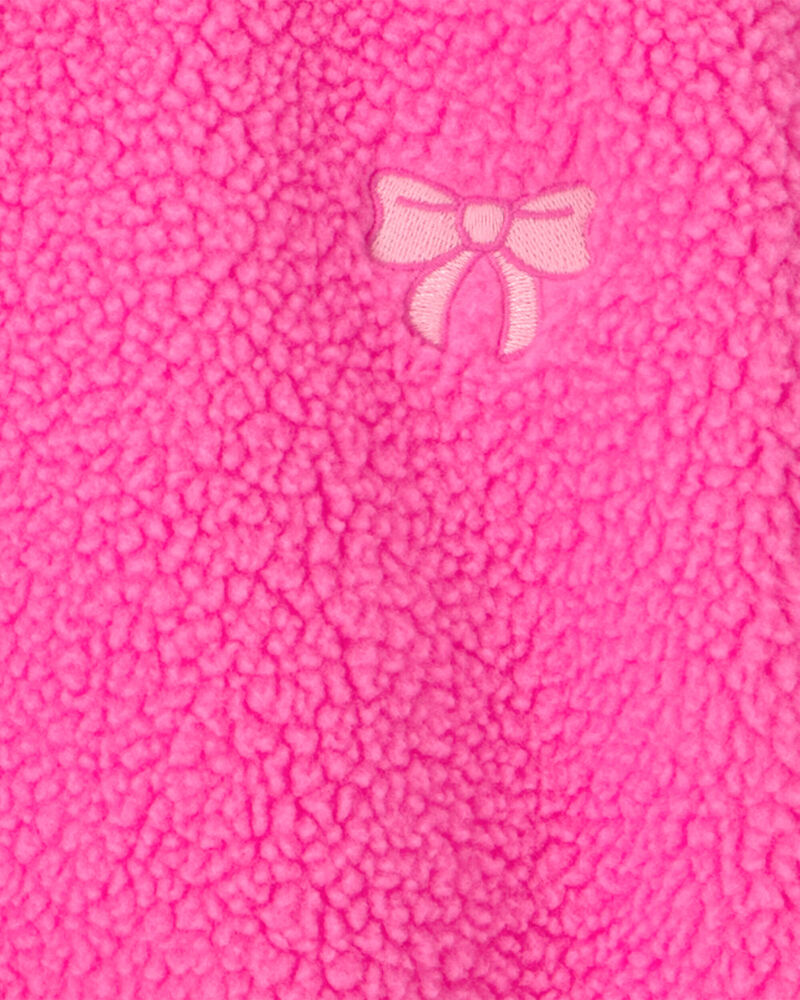 Girls Bow Teddy Microfleece Zip-Up Jacket - Pink, image 2 of 3 slides