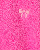 Girls Bow Teddy Microfleece Zip-Up Jacket - Pink, image 2 of 3 slides