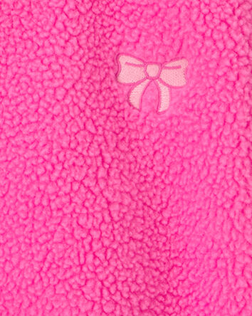 Girls Bow Teddy Microfleece Zip-Up Jacket - Pink, 