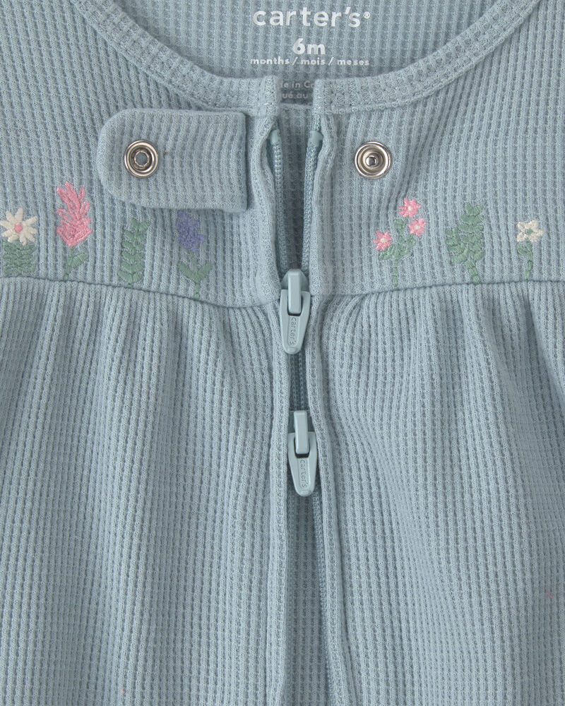 Baby Girl Floral Cotton 2-Way Zip Thermal Sleepers - Blue, image 3 of 6 slides