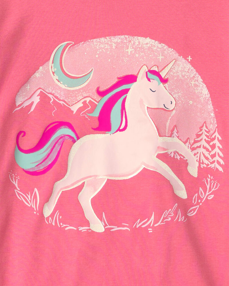 Girls 4-Piece Unicorn 100% Cotton Snug Fit Pyjama Set - Coral/Pink, image 2 of 5 slides