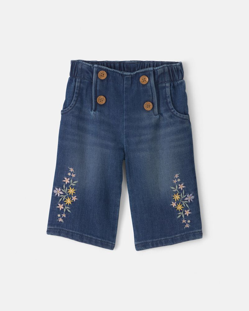 B&eacute;b&eacute; fille - Jeans en denim &agrave; motif floral - D&eacute;lav&eacute; moyen, image 1 sur 6 diapositives