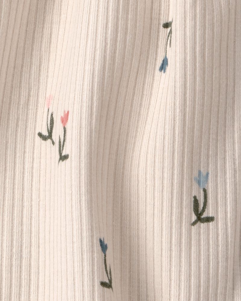 Baby Girl Floral Short-Sleeve Romper - Tan, image 2 of 3 slides