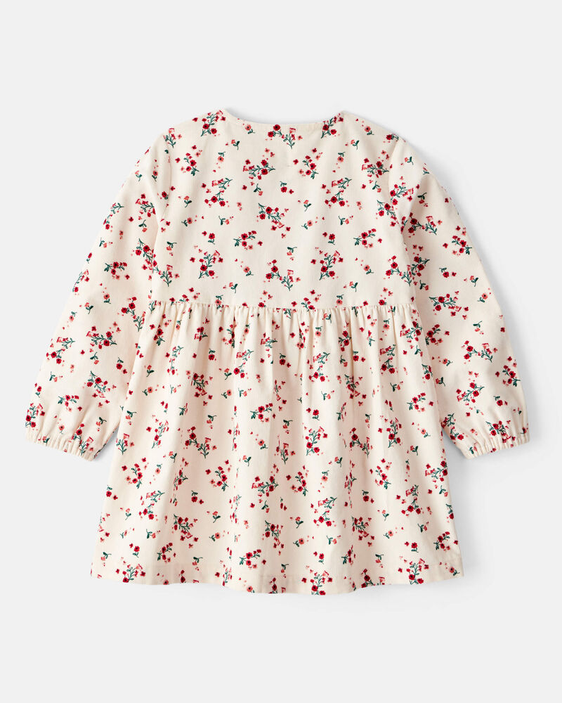 Toddler Girl Floral Print Corduroy Long-Sleeve Dress - White, image 2 of 4 slides
