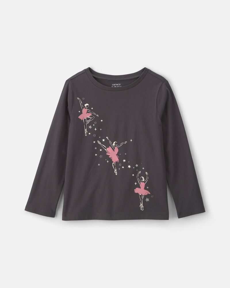 Girls Ballerina Long-Sleeve Graphic Tee - Black, image 1 of 3 slides