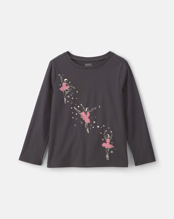 Filles - T-shirt manches longues &agrave; imprim&eacute; ballerine &ndash; Noir, 