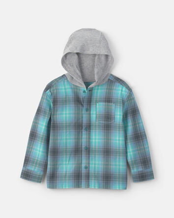 Gar&ccedil;ons - Chemise boutonn&eacute;e manches longues &agrave; carreaux avec capuchon, 