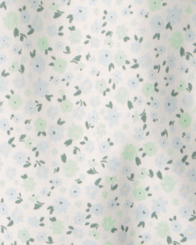 Baby Girl Floral 2-Way Zip 100% Cotton Sleeper - Green/Ivory, image 3 of 4 slides