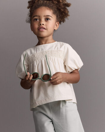 Toddler Girl Smocked Bubble Sleeve Top - Cream, 