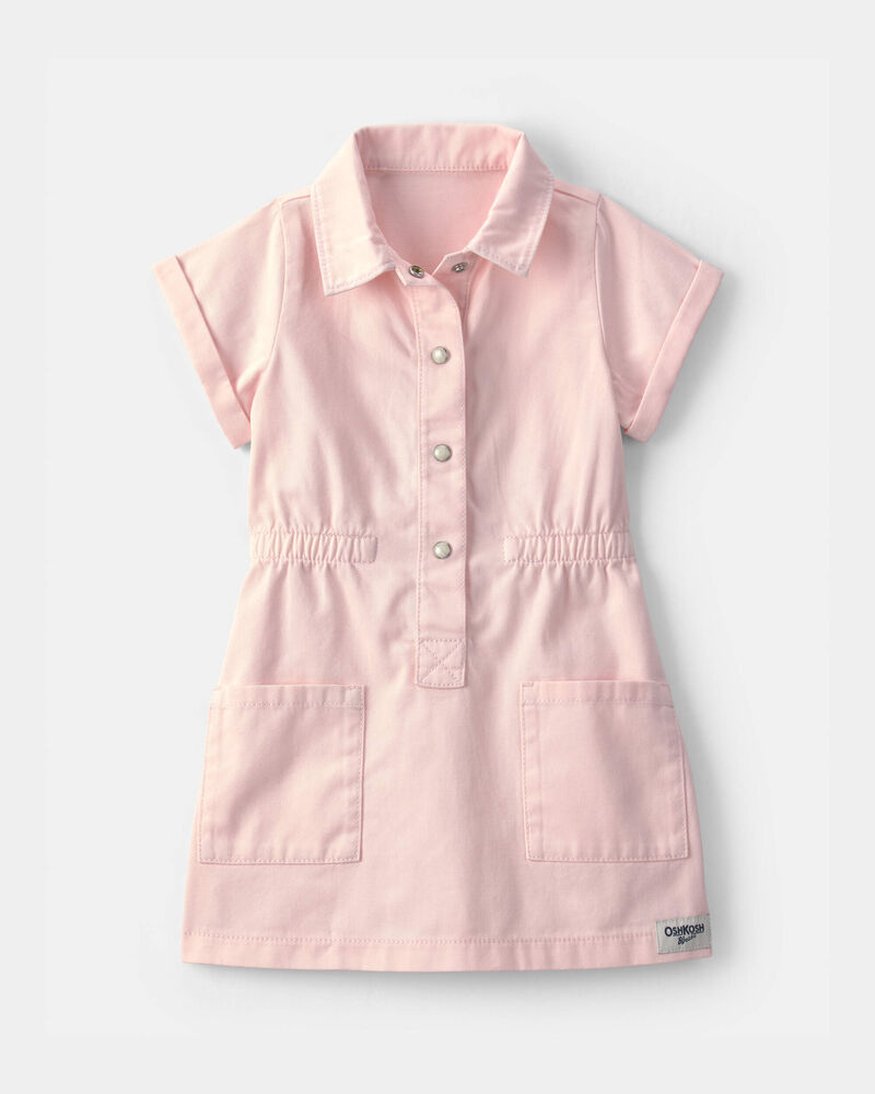 Toddler Girl Twill Button-Up Utility Dress - Pink, image 1 of 4 slides