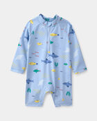 Baby Boy Fish 1-Piece Rashguard Swimsuit - Blue, image 1 of 4 slides