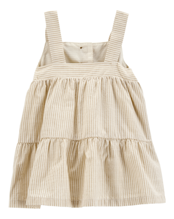 Baby Striped Cotton Dress - Tan, 
