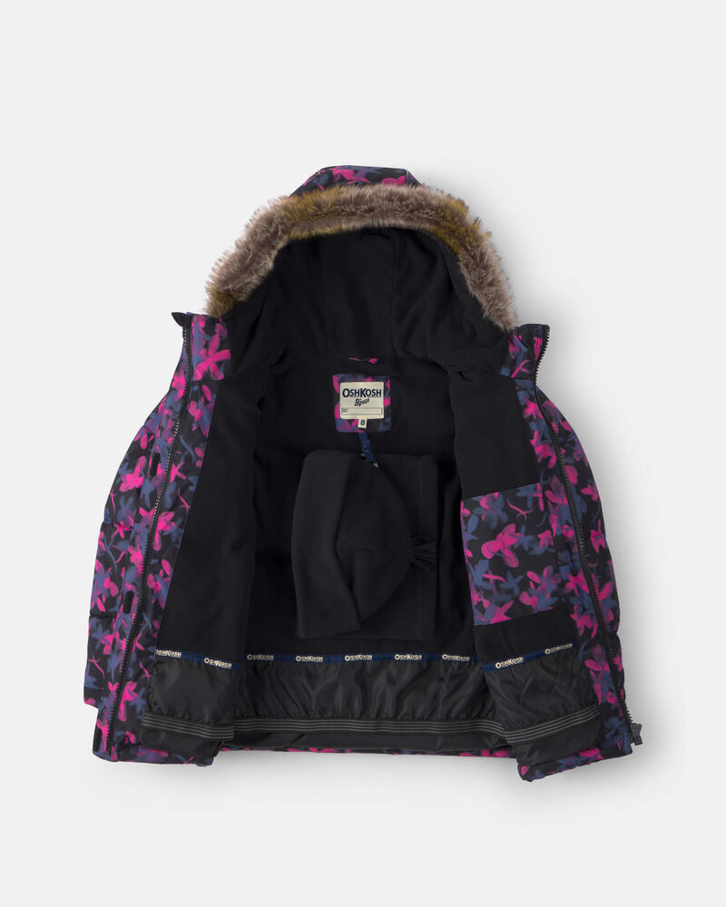 Girls 2 Piece  Floral Puffer Snowsuit- Black, image 4 of 13 slides