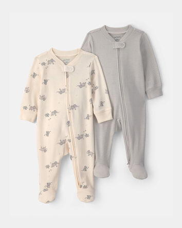 B&eacute;b&eacute; - Emballage 2 grenouill&egrave;res &agrave; motif d&rsquo;&eacute;l&eacute;phant et rayures - Gris, 