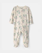 Baby Girl Floral Cotton 2-Way Zip Sleeper - Cream, image 1 of 4 slides