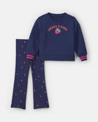 Toddler Girl 2-Piece 'Sweet & Kind' Strawberry Fleece Long-Sleeve Top & Pant Set - Navy Blue, image 1 of 6 slides