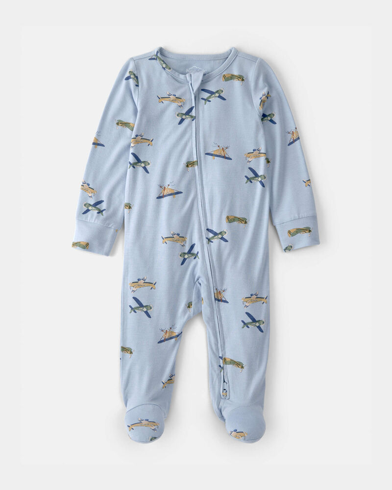 B&eacute;b&eacute; gar&ccedil;on - Grenouill&egrave;re PurelySoft avec fermeture &agrave; glissi&egrave;re 2 sens, avion - Bleu, image 1 sur 5 diapositives