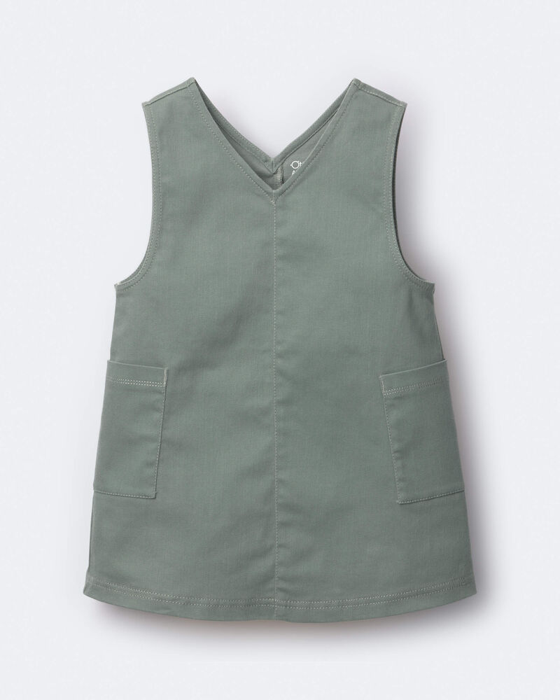 Toddler Girl Otter Pocket Denim Jumper - Olive, image 2 of 6 slides