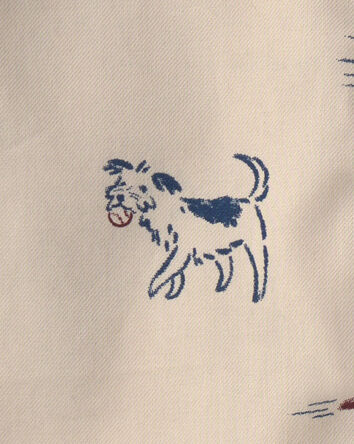 Toddler Boy Dog Twill Long-Sleeve Button-Down Shirt - Cream/Navy Blue, 