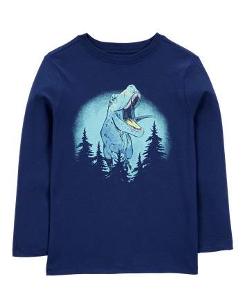 Kid Dinosaur Cotton Blend Long-Sleeve Tee - Blue, 