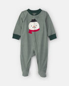 Baby Snowman 100% Cotton 2-Way Zip Sleeper - Green, image 1 of 5 slides
