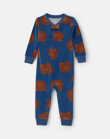 Baby Boy 1-Piece Bear 2-Way Zip DreamPlush Snug Fit Pyjama - Navy Blue, 