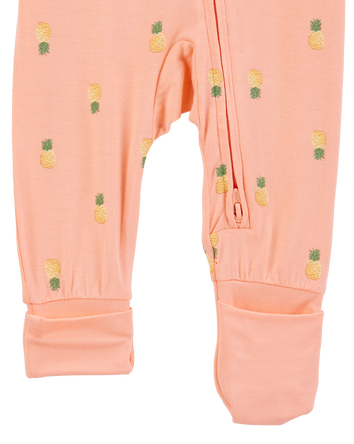 Baby Pineapple Print 2-Way Zip PurelySoft Convertible Foot Sleeper Pyjamas - Coral, 