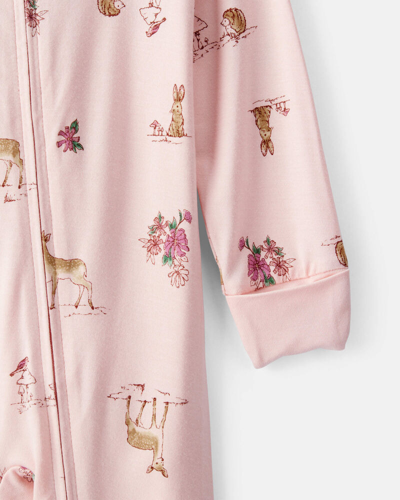 Baby Girl Deer & Floral Print PurelySoft Sleeper - Pink, image 3 of 8 slides