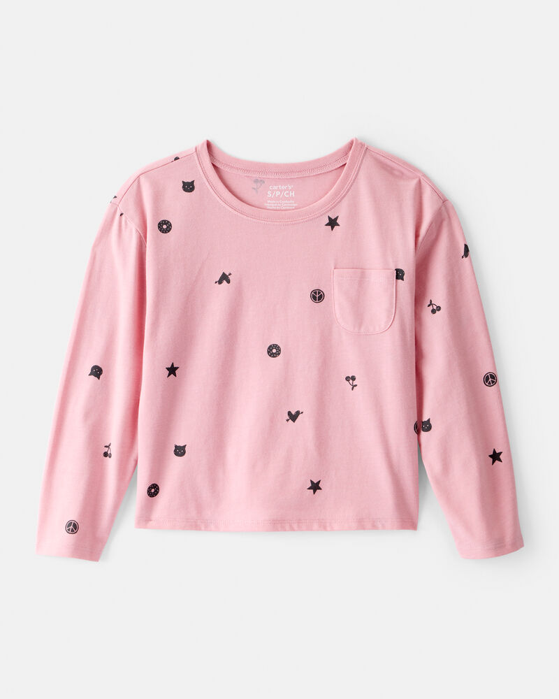 Girls Icon Print Long-Sleeve Top - Pink, image 1 of 3 slides