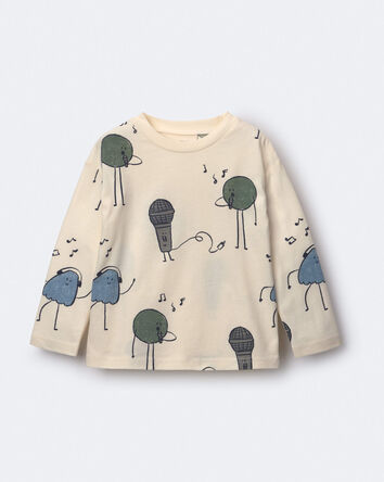 Toddler Long-Sleeve Relaxed Graphic Tee in Music Squish - Cream, 