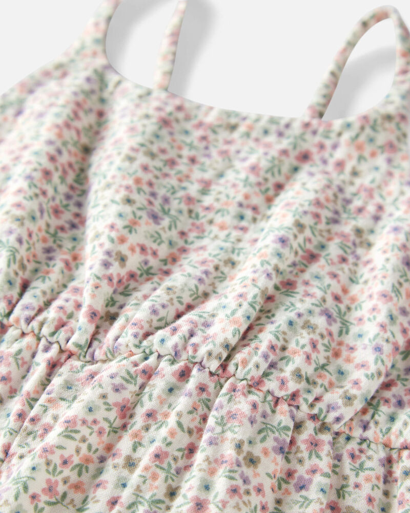 Enfant en bas âge Combinaison en tissu gaze de coton biologique à motifs de fleurs, image 2 sur 4 diapositives