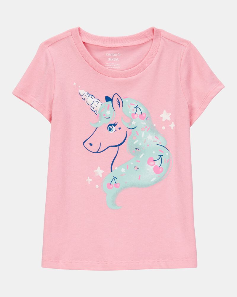 Toddler Girl Horse-Print Short-Sleeve Graphic Tee - Pink, image 1 of 3 slides