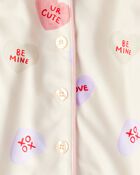 Toddler Girl Candy Hearts Fleece Loose Fit 2-Piece Pyjamas - Ivory, image 2 of 3 slides