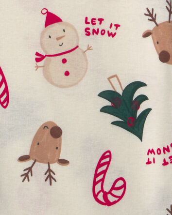 Jeune - Pyjama ajust&eacute; 2 pi&egrave;ces en 100&nbsp;$ coton &agrave; th&egrave;me vacances de No&euml;l &ndash; Cr&egrave;me, 