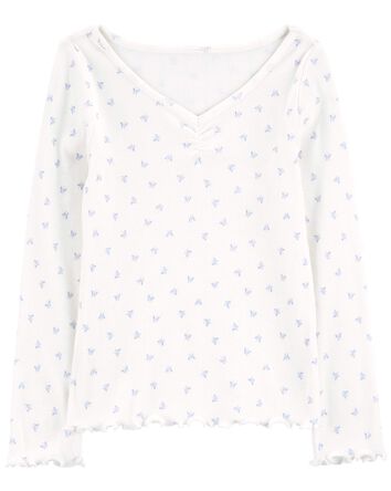 Butterfly Print Ribbed Top, 