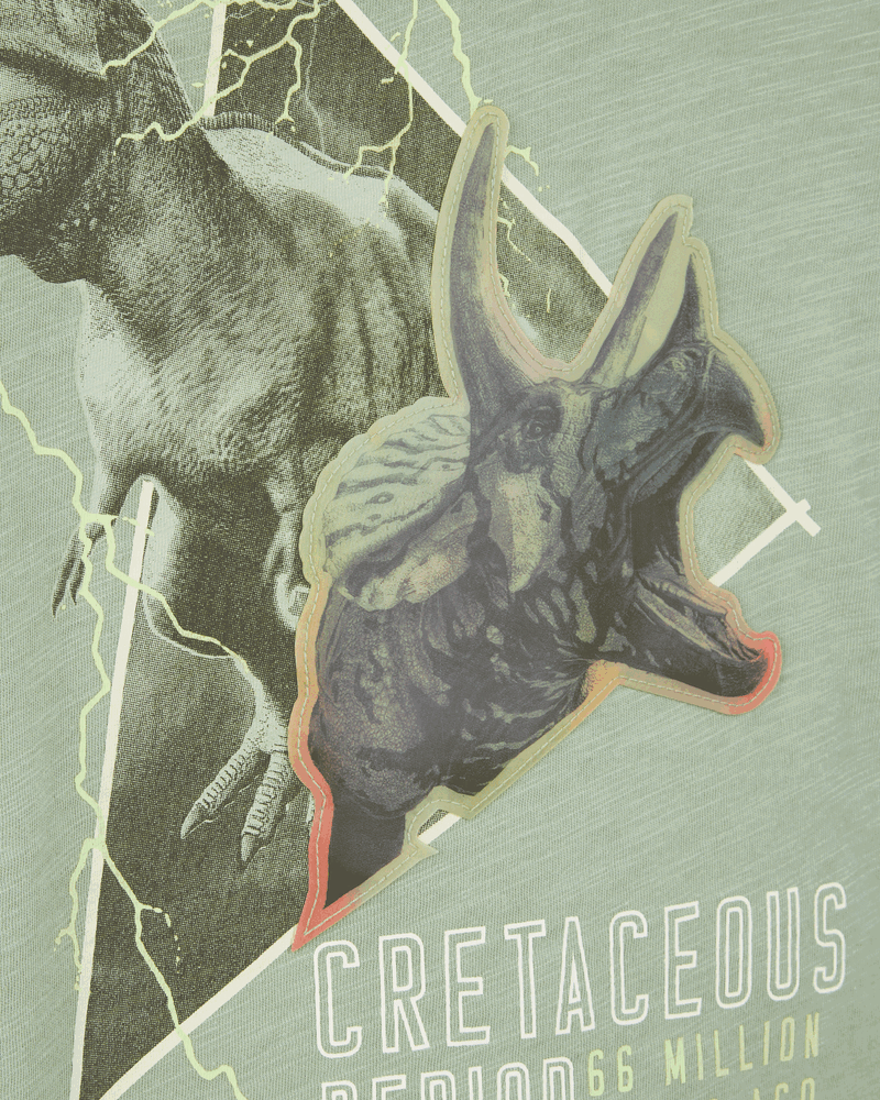 Kid Dinosaur Cotton Blend Long-Sleeve Tee - Green, image 2 of 5 slides