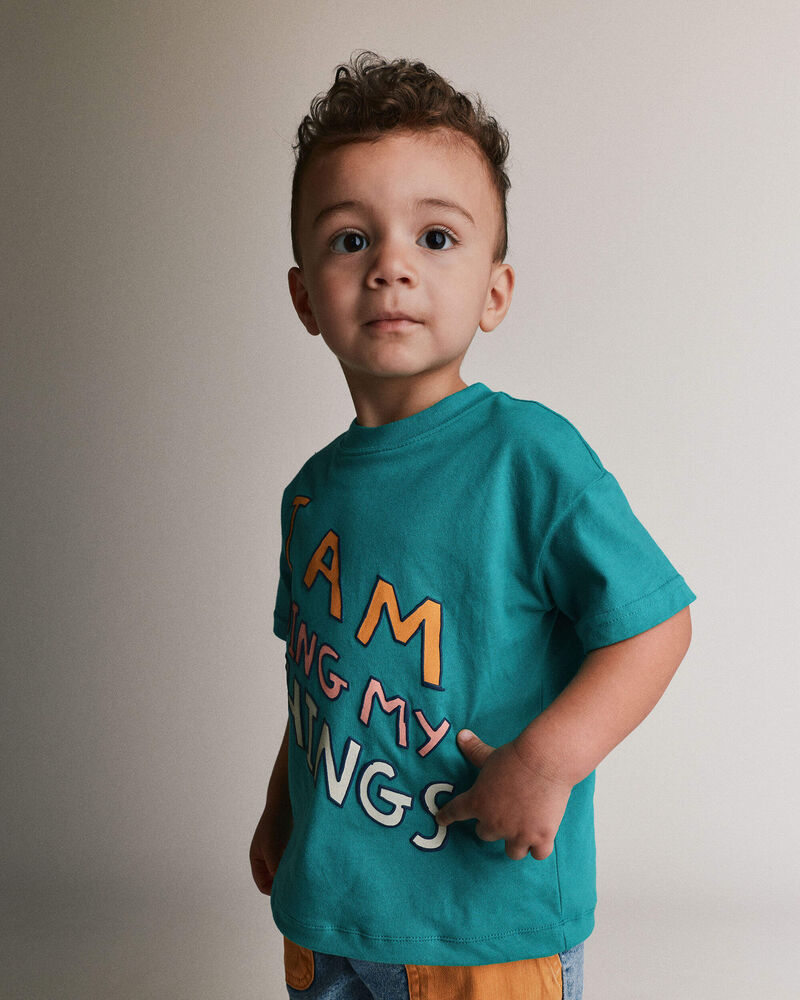 Toddler 'I Am Doing My Things' Relaxed  Graphic Tee - Teal, image 4 of 5 slides