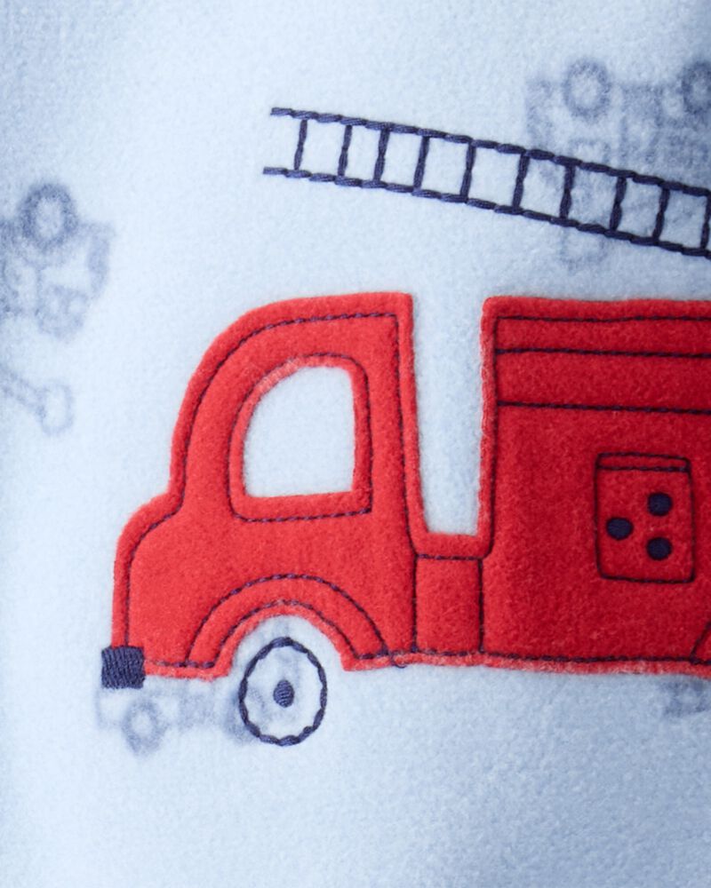 Toddler Boy Firetruck Print Loose Fit Long-Sleeve 2-Way Zip - Blue, image 3 of 4 slides