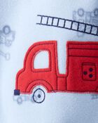 Toddler Boy Firetruck Print Loose Fit Long-Sleeve 2-Way Zip - Blue, image 3 of 4 slides