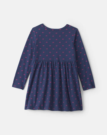 Toddler Girl Bow Long-Sleeve Dress - Navy Blue, 