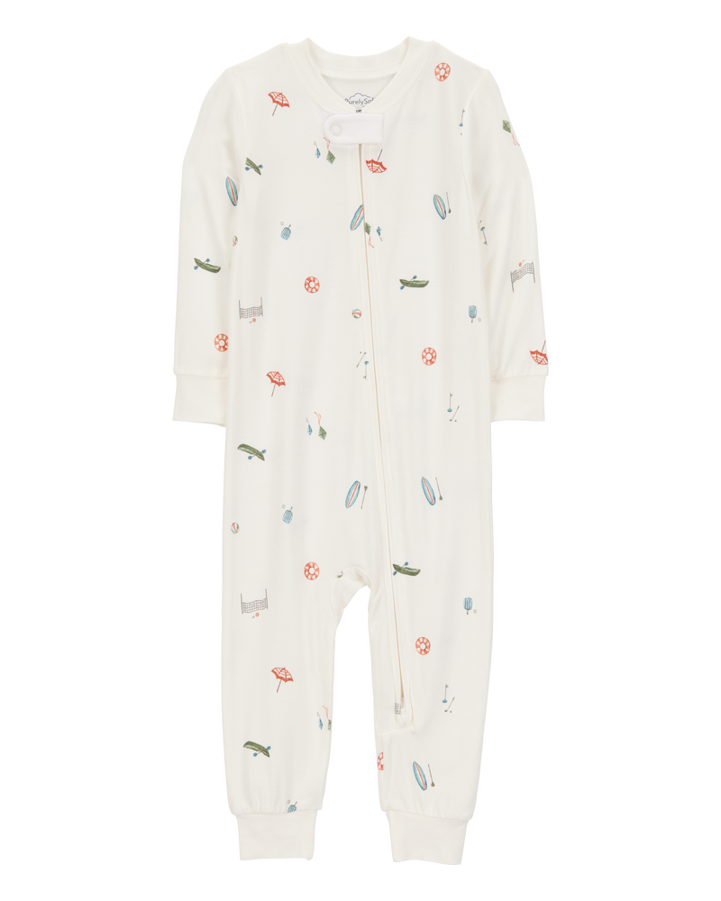 Toddler 1-Piece Camp Print Zip-Up PurelySoft Footie Pajamas, image 1 of 5 slides