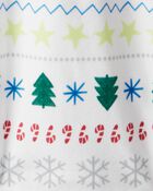 Toddler Christmas Fair Isle Cotton Long-Sleeve Snug Fit 2-Piece pyjamas - Green/White, image 3 of 4 slides