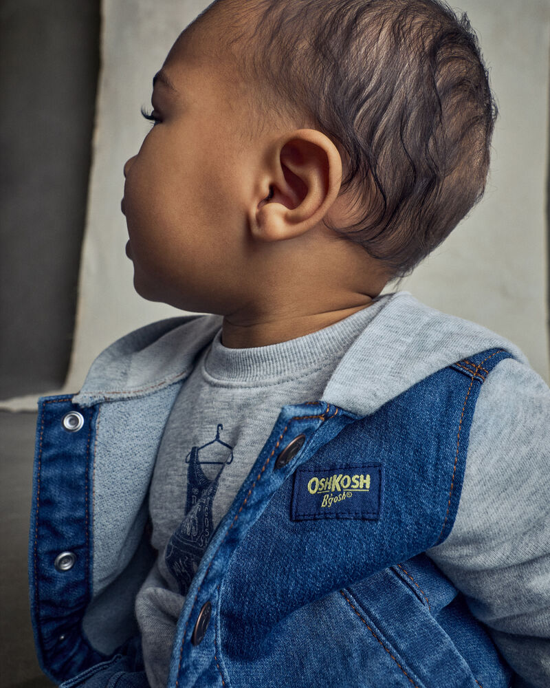 Baby Boy Overall French Terry Sweater - Grey, image 3 of 5 slides
