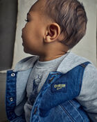 Baby Boy Overall French Terry Sweater - Grey, image 3 of 5 slides